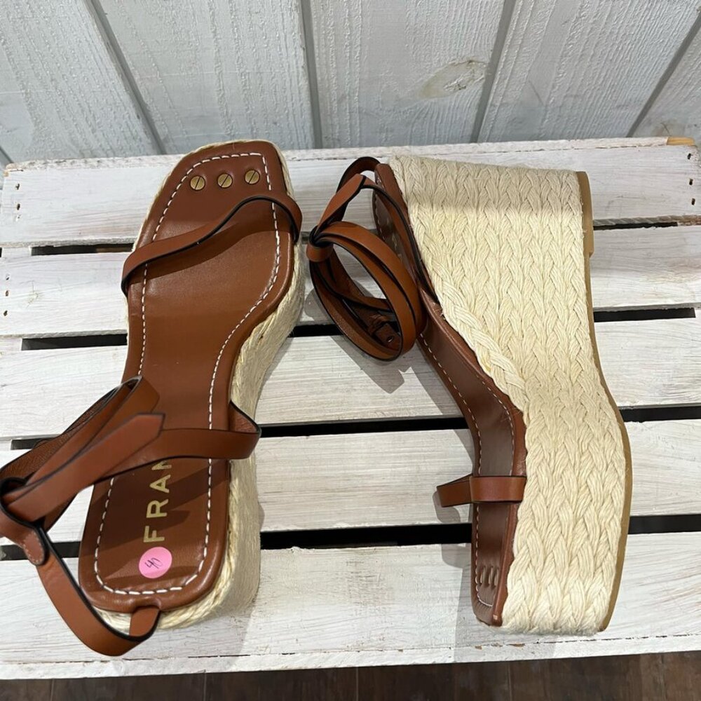 Frame Le Venice Espadrille Platform Wedge Sandal In Tobacco - Size 40 - Picture 4 of 11